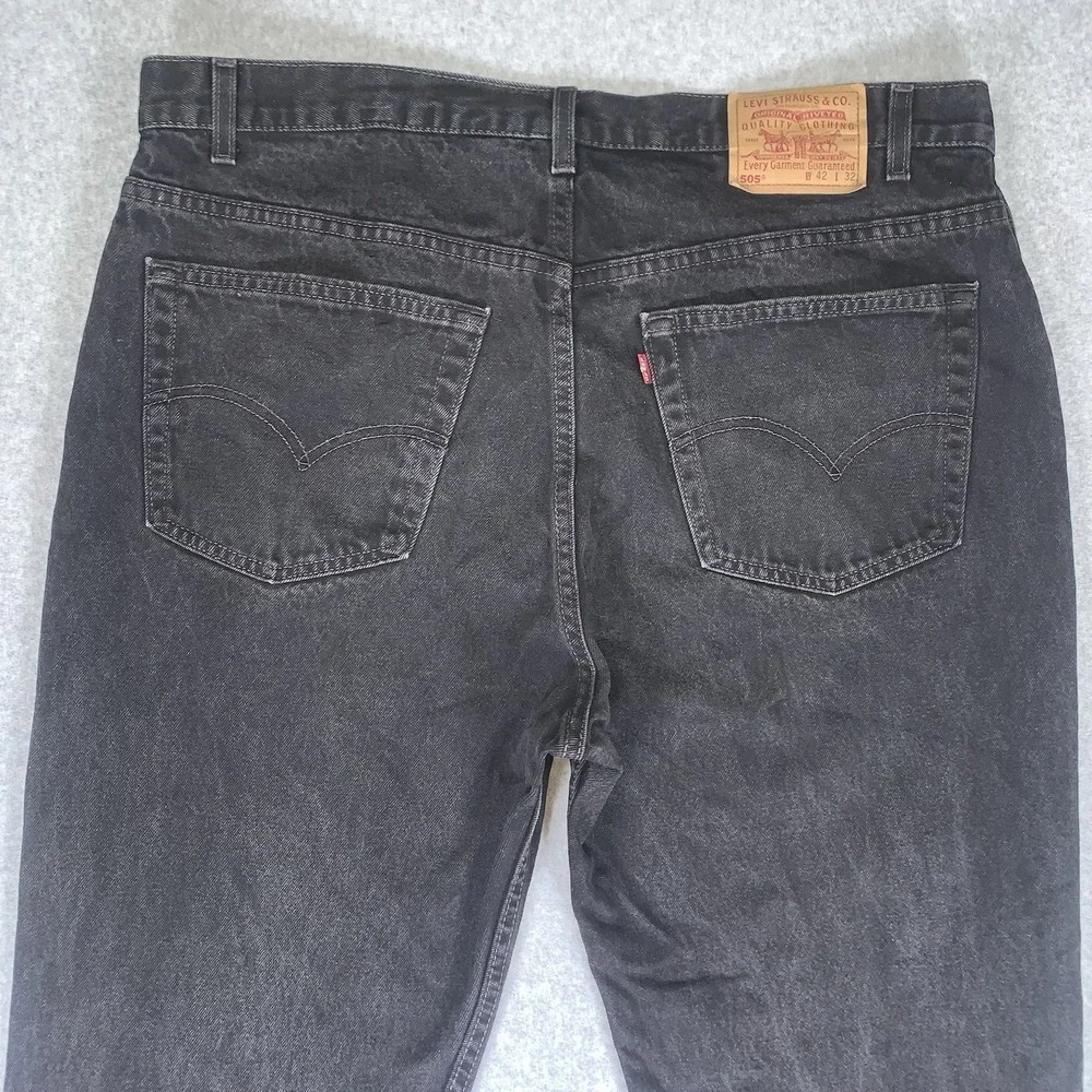 Vintage Levi's 505 Black Jeans 90's Made in USA Regular Fit Straight Leg 42x32